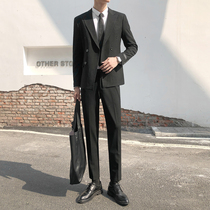 Korean double-breasted suit suit suit mens slim trend leisure business formal dress married British handsome small suit man