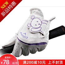 Golf gloves womens lambskin two-handed cartoon bear gloves left and right hand non-slip breathable gloves