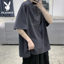 Playboy short-sleeved t-shirt mens fashion brand 2021 new summer ins port wind loose youth boys clothes