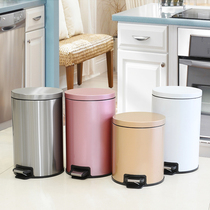 Stainless steel foot trash can household large kitchen living room bathroom slow down can be fixed lid barrel-shaped foot pedal type