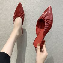Baotou slippers female summer outside wearing 2022 spring autumn new pointed folds coarse heel Mueller shoes French style small crowdfold
