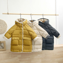 Boys and girls autumn and winter new medium-long childrens down jacket Baby winter thickened long childrens down jacket
