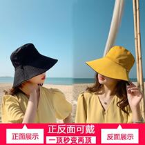 Net red summer solid color small along the double-sided fishermans hat female Japanese sunscreen sun hat Korean version of short-brimmed hat personality tide