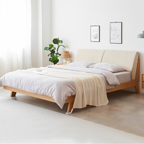 Full solid wood bed Nordic bed Simple modern oak double bed Japanese log 1 8 meters 1 5 master bedroom soft bag bed