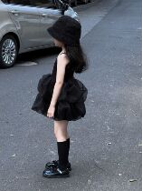 Ji Xiaoke 2022 summer French mesh short skirt girl dark wind pleated puffed skirt suspender high waist dress