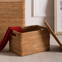 Rattan basket Vietnam imported Manual storage basket with lid hand-held square large finishing box retro storage box