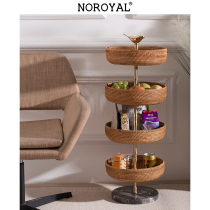 Light luxury brass fruit storage rack retro home living room snack rack net red ins wind multi-layer rattan basket
