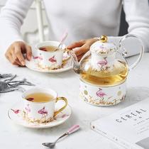 European-style girl heart flower tea tea set set Ceramic simple afternoon tea set Glass boiled fruit teapot heated candle