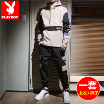 Playboy mens sweater spring and autumn and summer hooded jacket cardigan jacket Casual suit handsome with a set