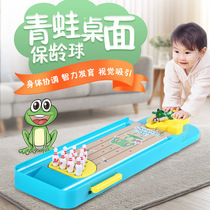 Puzzle interactive table game toy frog bowling table bowling marble launch pad table game toy