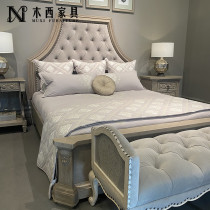 American bed Light luxury art Solid wood bed fabric Princess bed Villa High backrest pull buckle French country old furniture
