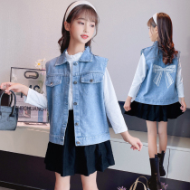 Girls spring and autumn denim waistcoat 2022 new outwear spring childrens waistcoat Waistcoat Waistcoat Tide