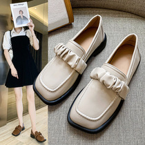 Square head small leather shoes womens summer 2021 new British style retro soft leather flat Korean version of a pedal loafers