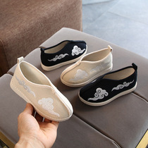 Boys Hanfu Shoes Beef Tendon Bottom Children's Canvas One Pedal Handmade Cloth Shoes Ancient Costucco Folk Cloth Shoes