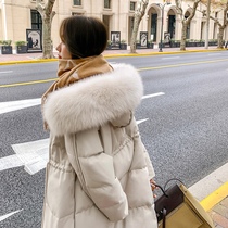 sandro storely big fur collar down jacket women winter long 2021 new white duck down warm coat