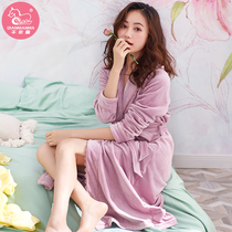 Coral velvet robe womens autumn and winter thick long sexy warm island velvet pajamas spring and autumn thin bathrobe