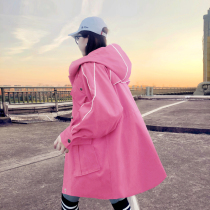 2022 Early spring New wave pink windsurgboard Women in spring autumn with long collection waist display slim Lianhood Leisure jacket 100 lap