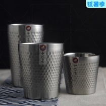 Wind four seasons double layer 304 stainless steel heat insulation cup hammer mesh pattern household water cup Beer cup Vintage restaurant teacup