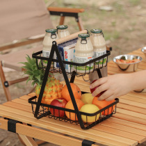 Outdoor double layer frame fruit basket removable hands debris holder kitchen to capture camping iron basket