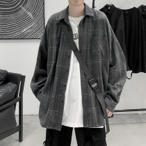 Gangfeng ins Plaid shirt mens long sleeve clothes mens trend Joker shirt loose spring and autumn coat mens Korean version of the tide