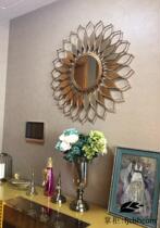 Wrought Iron Round Mirror Golden American Bathroom Entrance Mirror Bedroom Decorative Mirror European Style