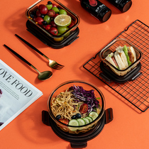 Office workers can microwave oven heating special glass lunch box with rice Food grade fresh fruit box Lunch box with lid