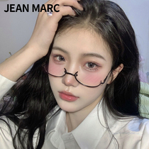 Japanese lower half-frame glasses female two-dimensional elliptical glasses frame ultra-light pure titanium frame myopia glasses frame female