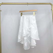 Ballet skirt half-length dance skirt one-piece adult performance lace-up adult long skirt white embroidered feather