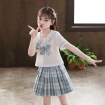  Girls  suit summer 2021 new Foreign style net red childrens clothing little girl college style childrens skirt two-piece jk