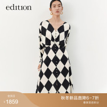 Edition checkerboard dress womens 22 autumn new geometric print waist dress