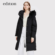 edition down jacket womens winter loose mid-length raccoon hair collar drawstring waist