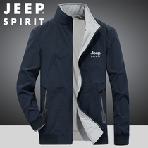 JEEP double-sided wear jacket mens spring and autumn new stand collar casual loose mens clothes plus size business coat