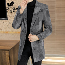 Rich bird woolen coat autumn and winter men slim Korean trend trench coat long 2021 New woolen coat