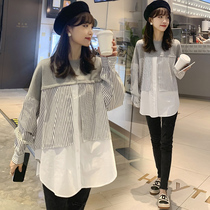 Pregnant womens spring and autumn fashion hot mom pregnancy leisure fashionable sweater stitching shirt loose slim coat tide
