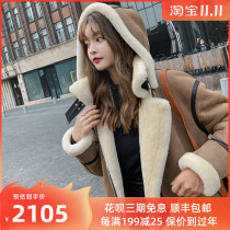 YAN 2021 imported wool leather one hooded fur jacket womens winter wear new thick thin jacket