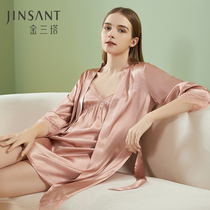 Gold Triagoda Real Silk Sleeping Gown Lady 100% Mulberry Silk Sexy Lace Splicing Eroy Morning Gown Pajamas Pyjamas