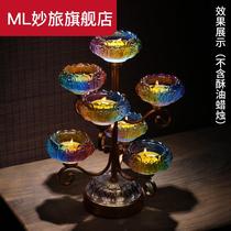 Glazed lamp holder for Buddhist lamp Home Seven Stars Lotus Candle Holder swing piece for Buddha Former long Ming light Seven colorful ghee lamp lamp holder