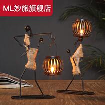 Retro Creative West Table Art Iron Art Candleholder Handicraft Nordic Romantic Home Individuality American Decorative Pendulum