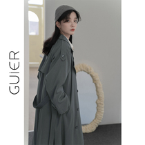 GUIER double-breasted mid-length trench coat for women 2021 new spring and autumn straps waist coat