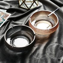 Revered Mousse Home Living Room Hammer Grain Crystal Glass Ashtrays Round Office Ktv Hotel Decorated Smoke Cylinders Practical