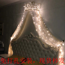 Bed curtain Princess European style French girl cute bedside curtain screen curtain decorative curtain Pink court with high-grade crown frame