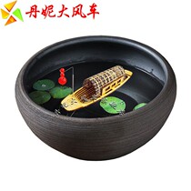 Micro landscape sewer boat mini water stone basin landscape fishing boat rockery fish tank small wooden boat landscape miniature ornaments