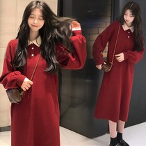 Net red pregnant womens autumn winter dress long 2021 fashion Korean Spring Autumn Sweater Set tide hot mom