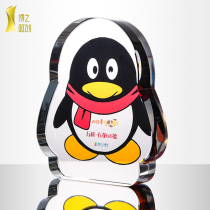 (Support shape customization)qq penguin shape crystal trophy custom diy souvenir logo shape custom