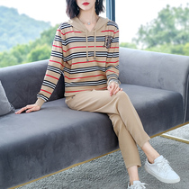 Sweater suit womens spring clothing 2022 new Euros temperament big code foreign air trendy autumn clothing sports casual two sets