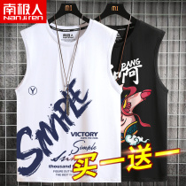 Vest mens sports fitness basketball summer fat man wearing waistcoat plus size Hong Kong style brand sleeveless T-shirt