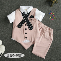 Childrens dress boys British small suit suit suit summer foreign atmosphere 1234 year old baby flower girl vest three sets
