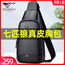 Seven Wolves Chest Bag Men Genuine Leather Bag Single Shoulder Bag Inclined Satchel Bag 2021 New Fashion Casual Mens Bag Small Backpack