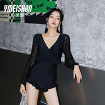 Also Meishan swimsuit women 2021 new hot spring fashion belly Net red wind sexy one-piece swimsuit