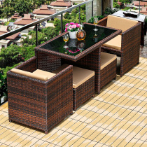 Balcony creative rattan table and chair waterproof terrace Leisure Garden home courtyard three-piece set of rattan chair tea table combination